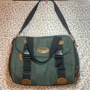 Cabela’s Canvas Messenger Bag | Hunting Gear Laptop Briefcase Green Leather Trim
